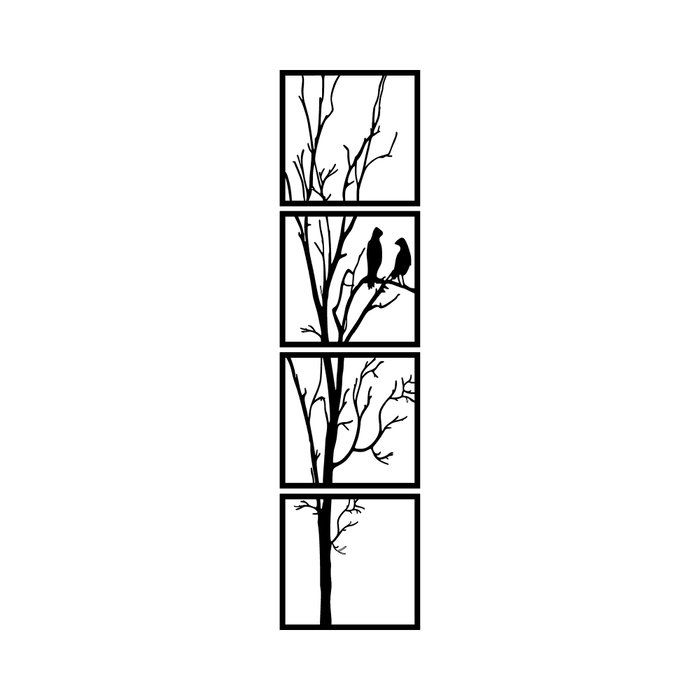 Wallity Tree And Birds S - Escultura de pared de metal negro (4 piezas)